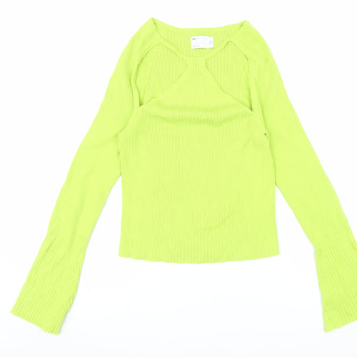 ASOS DESIGN Women’s Green Cropped Slim Fit Long Sleeve Top UK 16