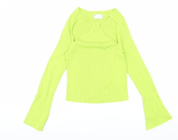 ASOS DESIGN Women’s Green Cropped Slim Fit Long Sleeve Top UK 16