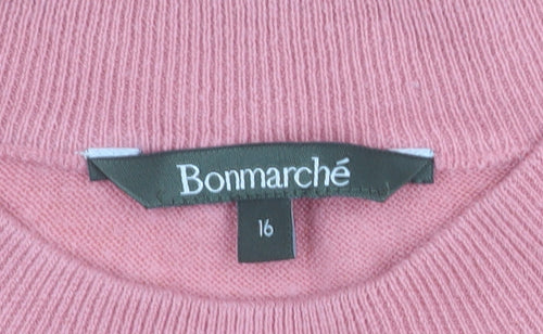Bonmarché Women's Pink Mock Neck Long Sleeve Acrylic Jumper Size 16