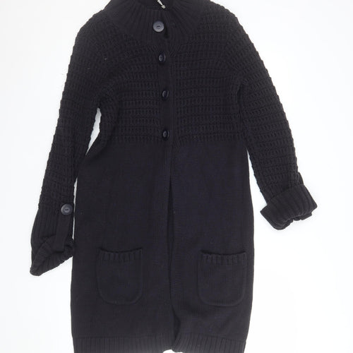 Laura Ashley Women's Black Cotton Knit Long Cardigan UK 12