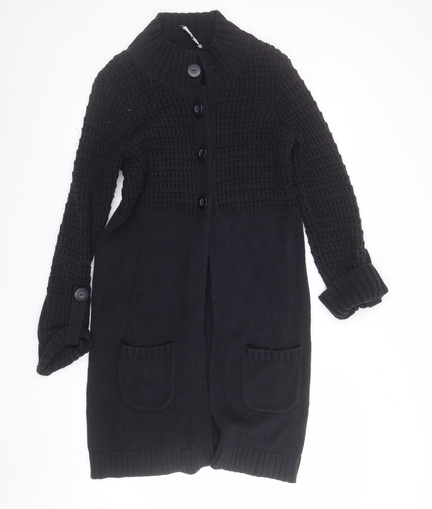 Laura Ashley Women's Black Cotton Knit Long Cardigan UK 12