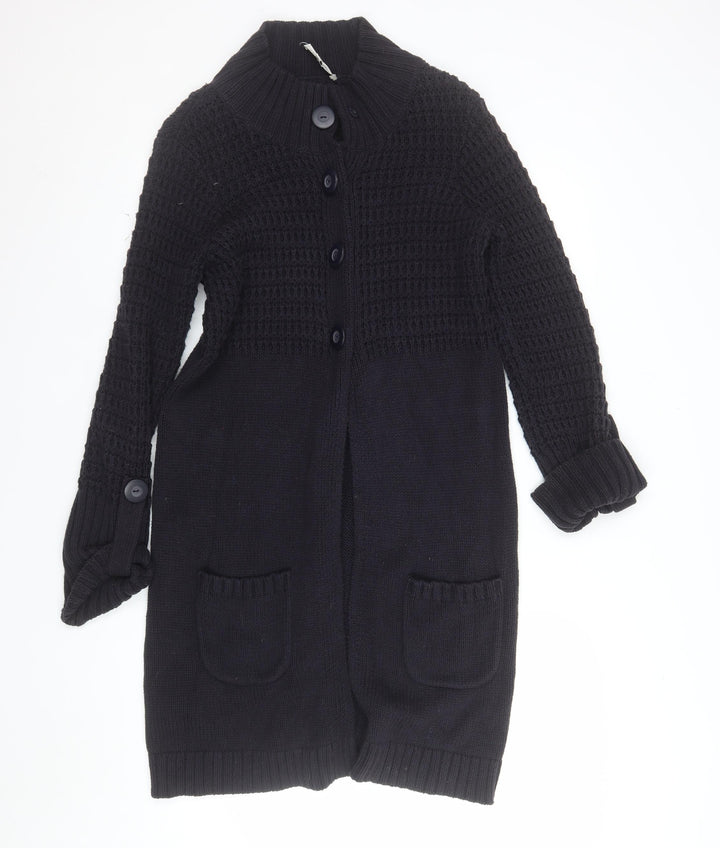 Laura Ashley Women's Black Cotton Knit Long Cardigan UK 12