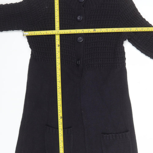Laura Ashley Women's Black Cotton Knit Long Cardigan UK 12