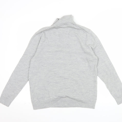 Moss Mens Grey L Half Zip Merino Wool Blend Jumper