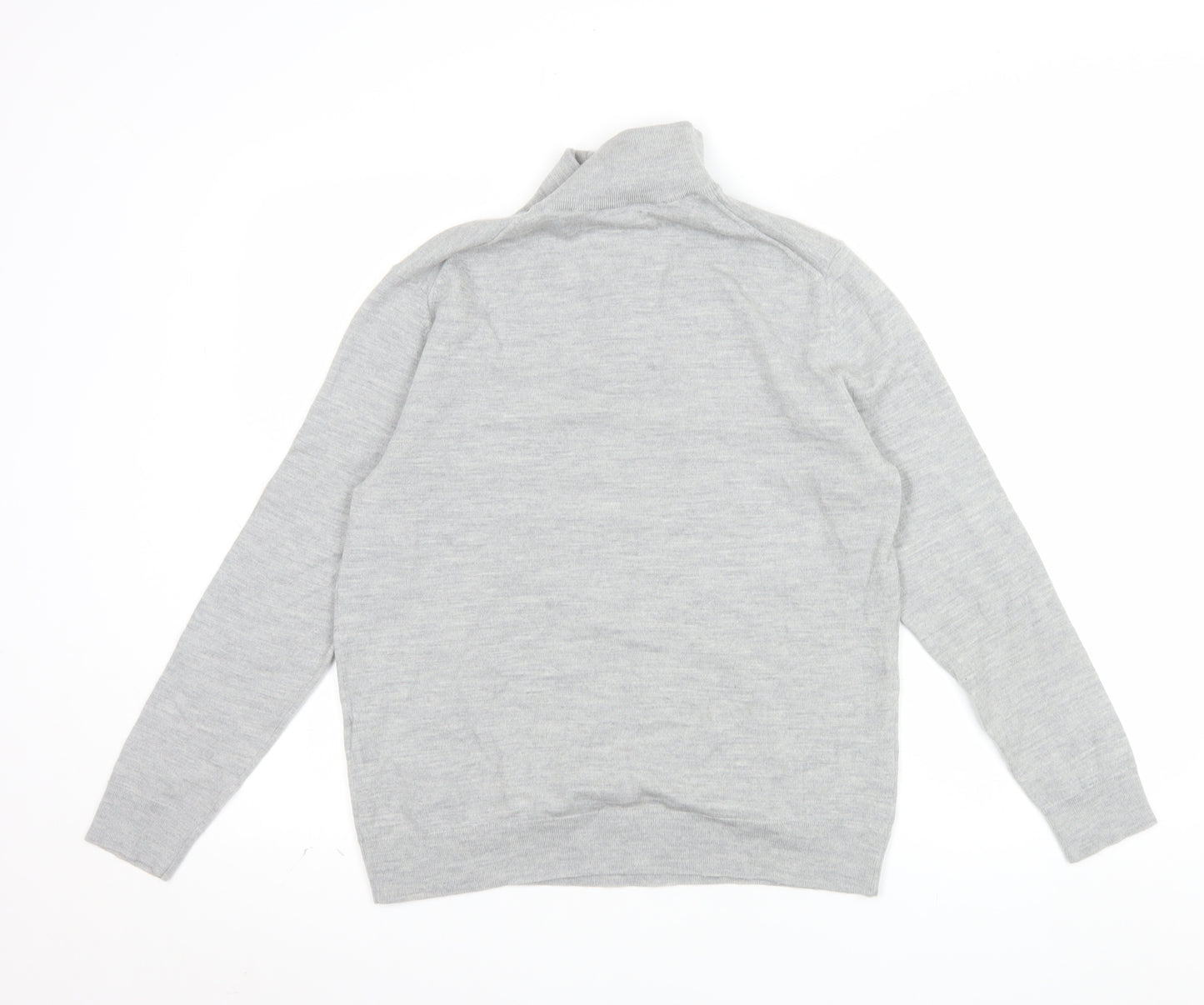 Moss Mens Grey L Half Zip Merino Wool Blend Jumper