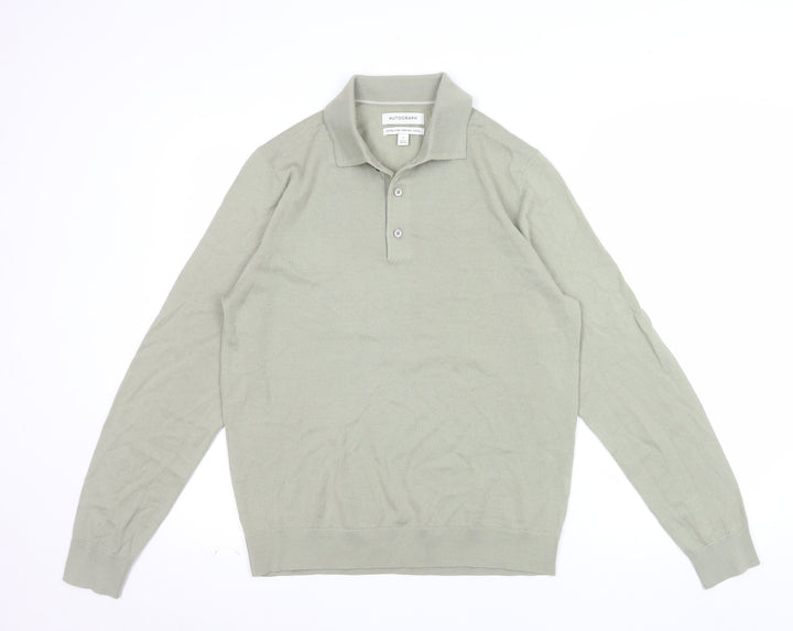 Marks and Spencer Men’s Green Merino Wool Henley Jumper Size S