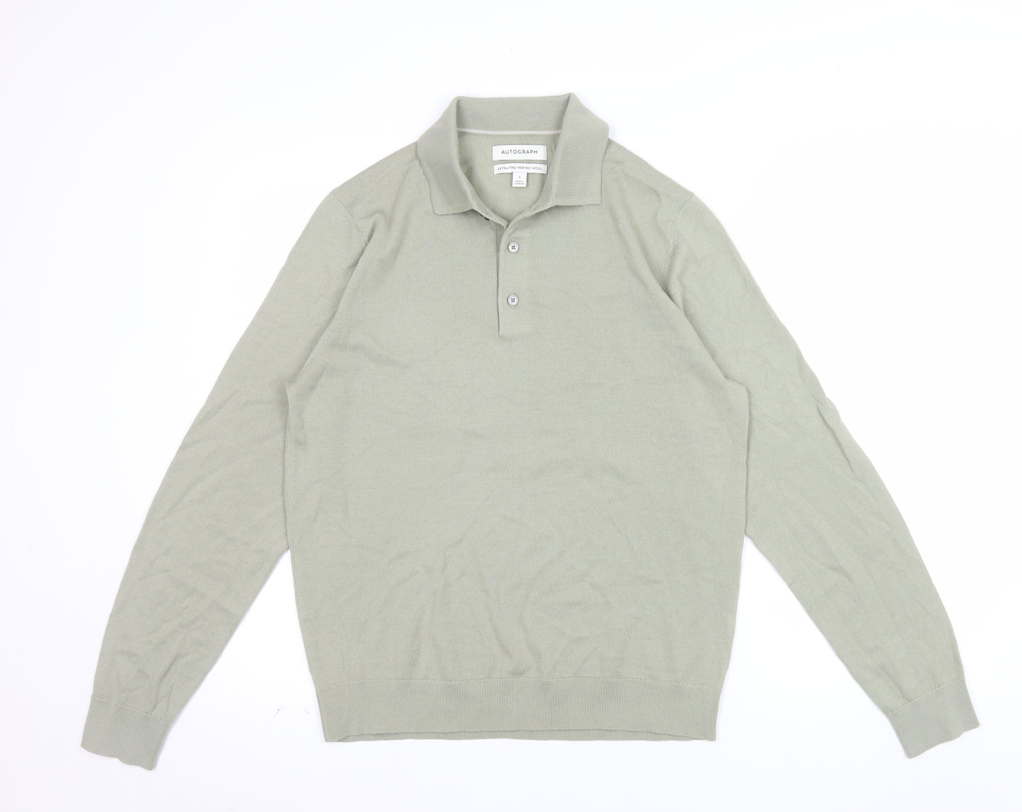 Marks and Spencer Men’s Green Merino Wool Henley Jumper Size S