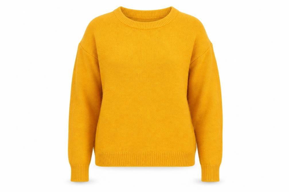 Front view of Brave Soul women’s yellow crew neck knit jumper, size S