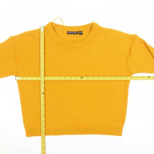 Brave Soul Womens Yellow Crew Neck Knit Pullover Jumper Size S