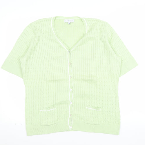Gray & Osbourn Women's Green Cotton V-Neck Short Sleeve Cardigan Size 18