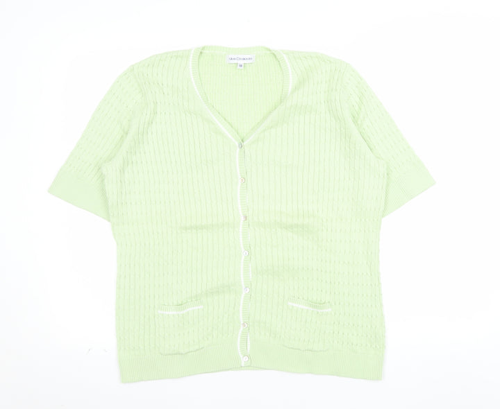 Gray & Osbourn Women's Green Cotton V-Neck Short Sleeve Cardigan Size 18