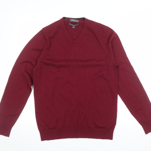 Marks and Spencer Mens Red Merino Wool V-Neck Jumper M