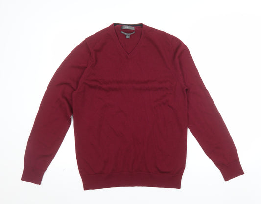 Marks and Spencer Mens Red Merino Wool V-Neck Jumper M