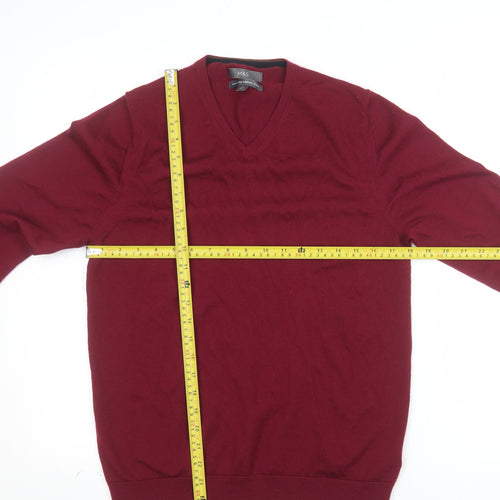 Marks and Spencer Mens Red Merino Wool V-Neck Jumper M