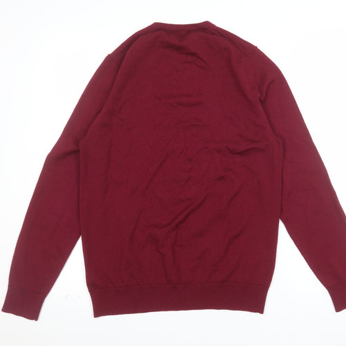 Marks and Spencer Mens Red Merino Wool V-Neck Jumper M