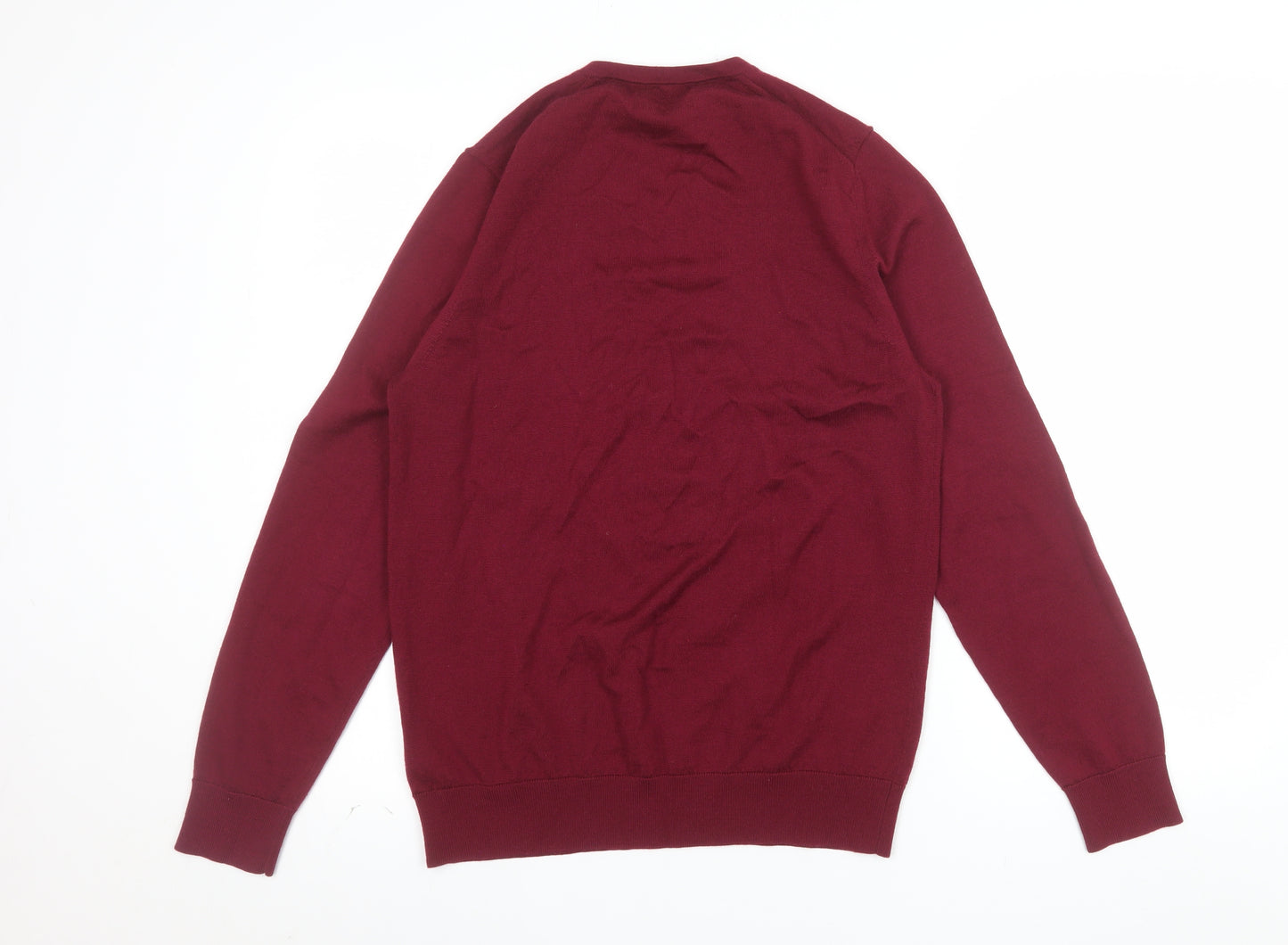 Marks and Spencer Mens Red Merino Wool V-Neck Jumper M