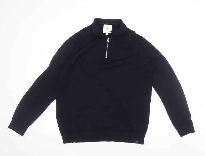 Marks and Spencer Men's Blue XL Merino Wool Half Zip Jumper