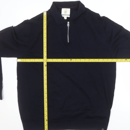 Marks and Spencer Men's Blue XL Merino Wool Half Zip Jumper