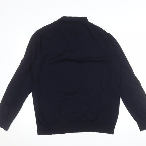 Marks and Spencer Men's Blue XL Merino Wool Half Zip Jumper