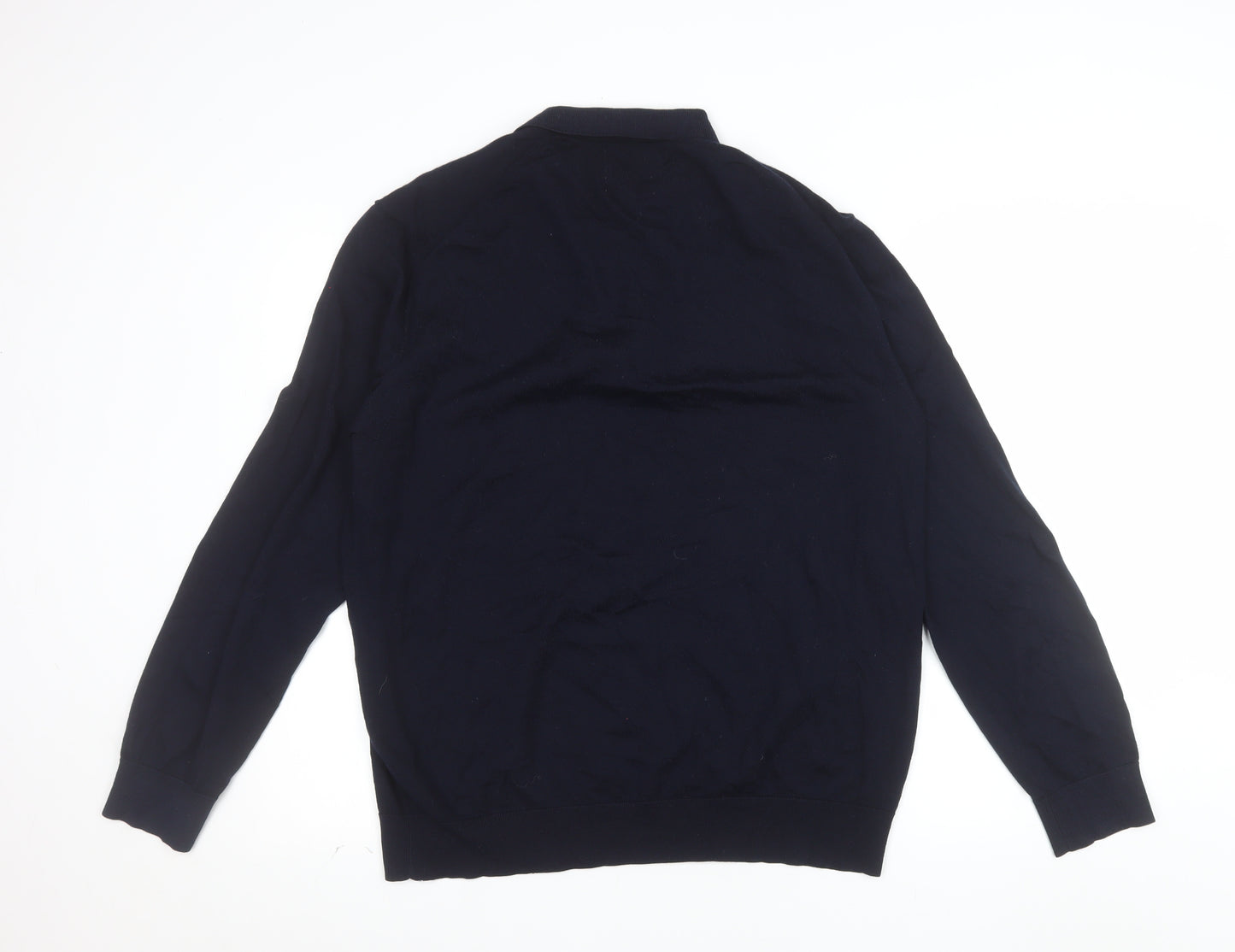 Marks and Spencer Men's Blue XL Merino Wool Half Zip Jumper
