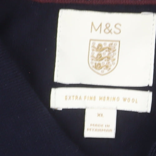 Marks and Spencer Men's Blue XL Merino Wool Half Zip Jumper