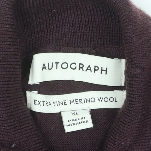 Marks and Spencer Men’s Brown XL Roll Neck Merino Wool Jumper