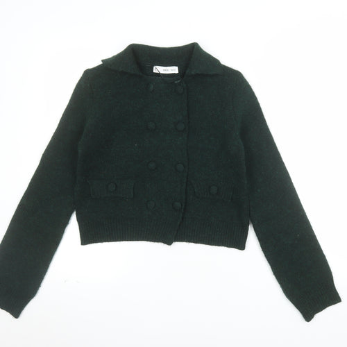 MNG Women's Green Collared Button Knit Cardigan XS