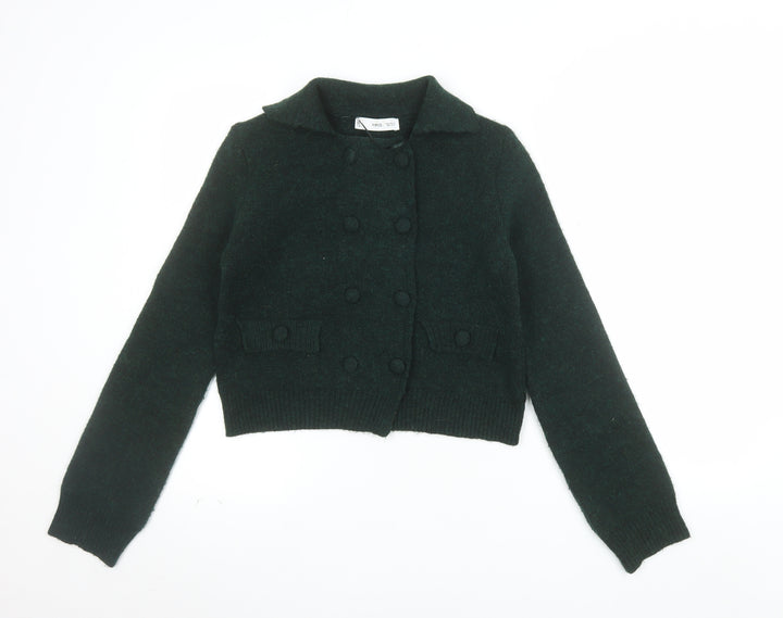 MNG Women's Green Collared Button Knit Cardigan XS