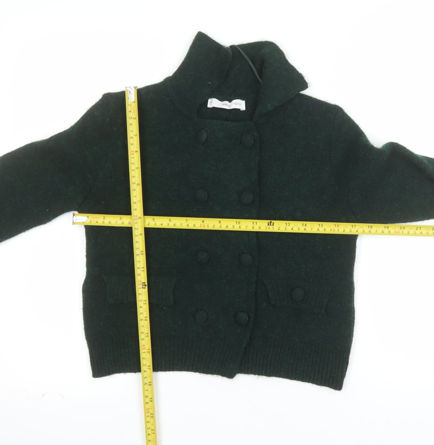 MNG Women's Green Collared Button Knit Cardigan XS