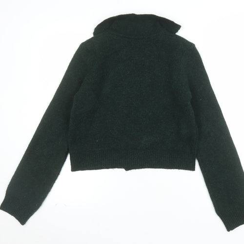 MNG Women's Green Collared Button Knit Cardigan XS