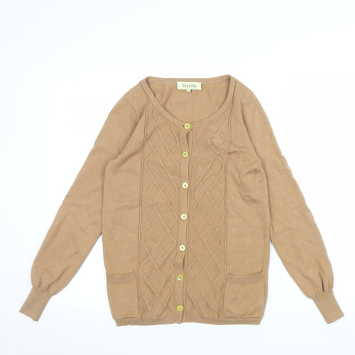 Viyella Women’s Beige Knit Cardigan S Long Sleeve Round Neck