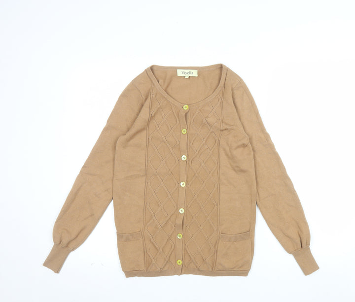 Viyella Women’s Beige Knit Cardigan S Long Sleeve Round Neck