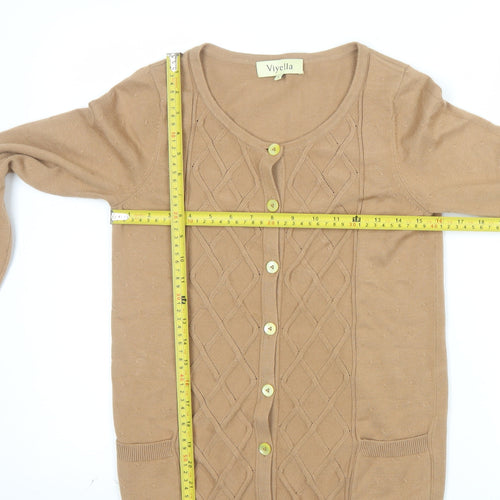Viyella Women’s Beige Knit Cardigan S Long Sleeve Round Neck