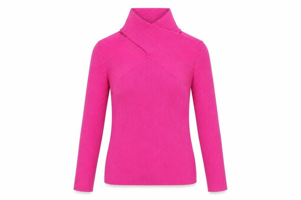 Warehouse Women's Pink Roll Neck Ribbed Knit Slim Fit Jumper Size S