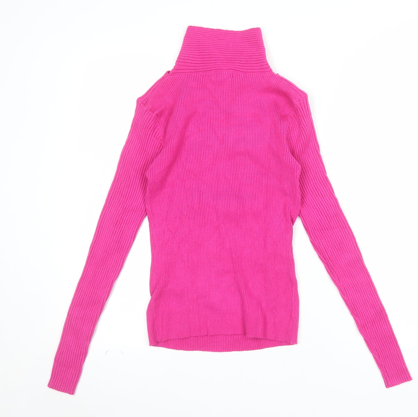 Warehouse Women's Pink Roll Neck Ribbed Knit Slim Fit Jumper Size S