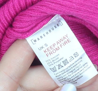 Warehouse Women's Pink Roll Neck Ribbed Knit Slim Fit Jumper Size S