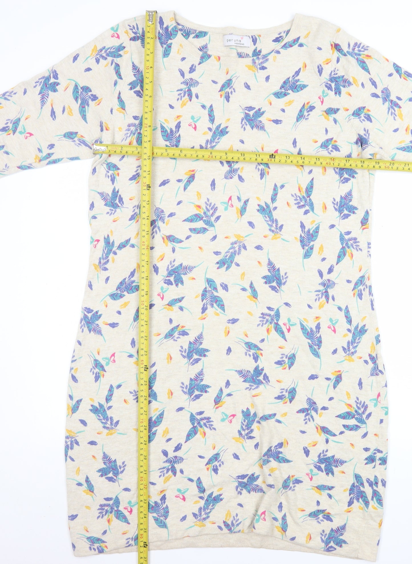 Marks and Spencer Per Una Weekend Women’s Beige Floral Tunic Jumper Size 16