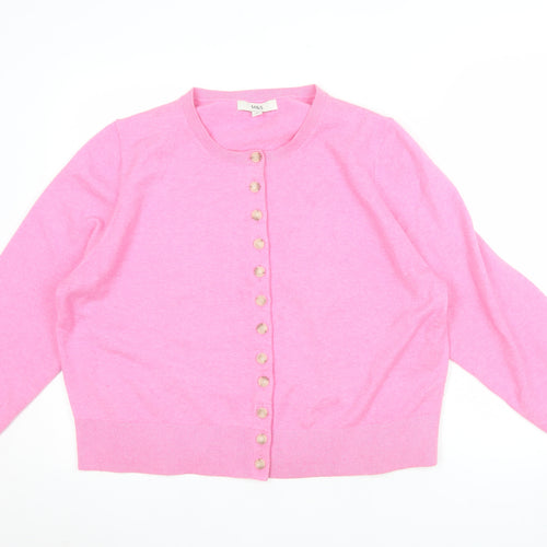 Marks and Spencer Women's Pink Cardigan XL Crew Neck Wool Blend