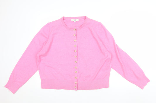 Marks and Spencer Women's Pink Cardigan XL Crew Neck Wool Blend
