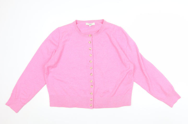 Marks and Spencer Women's Pink Cardigan XL Crew Neck Wool Blend