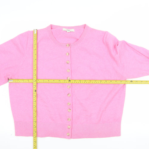 Marks and Spencer Women's Pink Cardigan XL Crew Neck Wool Blend