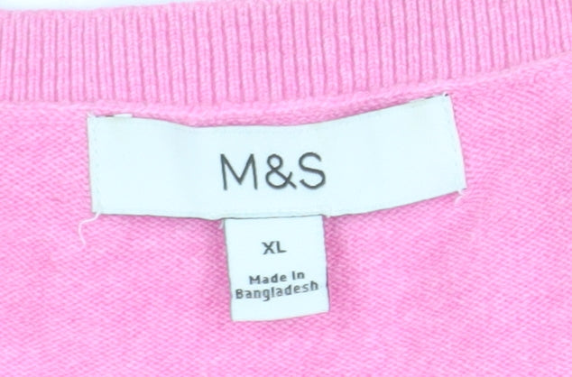Marks and Spencer Women's Pink Cardigan XL Crew Neck Wool Blend