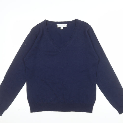 Deane & White Women’s Blue V-Neck Wool Blend Jumper Size 16