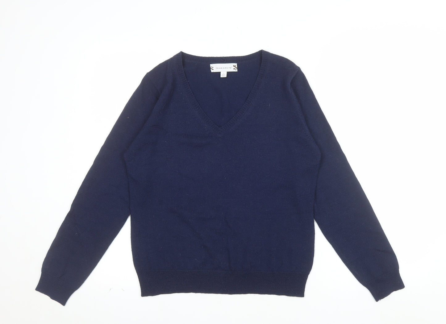 Deane & White Women’s Blue V-Neck Wool Blend Jumper Size 16