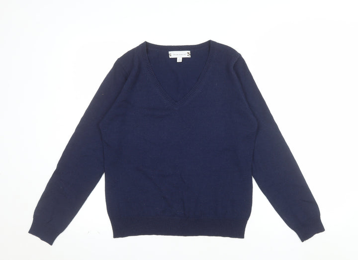 Deane & White Women’s Blue V-Neck Wool Blend Jumper Size 16