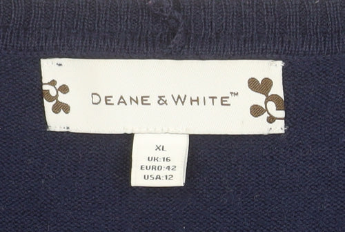 Deane & White Women’s Blue V-Neck Wool Blend Jumper Size 16