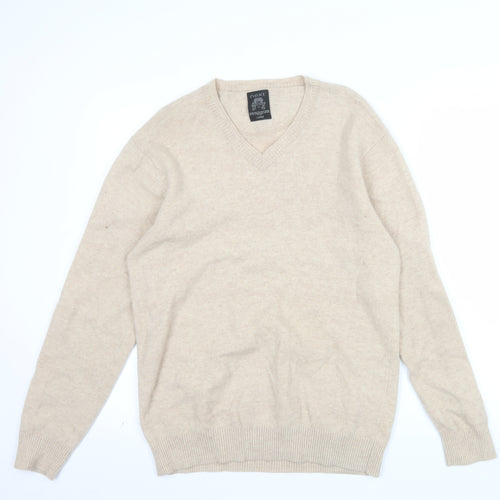 Next Men Beige Wool Cashmere V-Neck Jumper Size Large