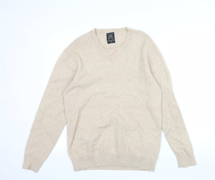 Next Men Beige Wool Cashmere V-Neck Jumper Size Large