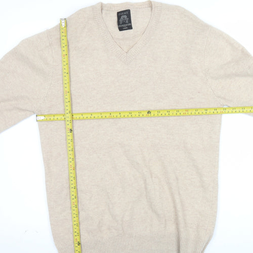 Next Men Beige Wool Cashmere V-Neck Jumper Size Large