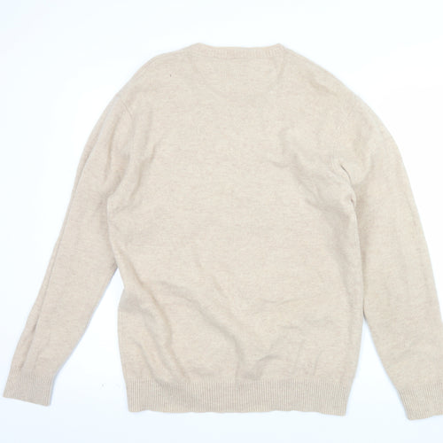 Next Men Beige Wool Cashmere V-Neck Jumper Size Large